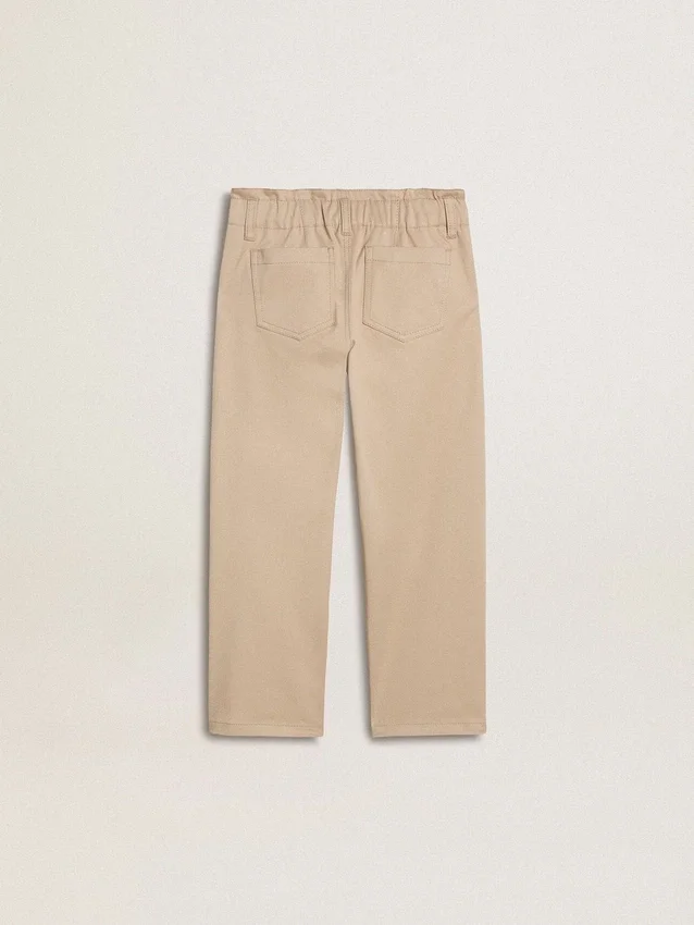 Pantalones de algodón beige para niñas con bordados