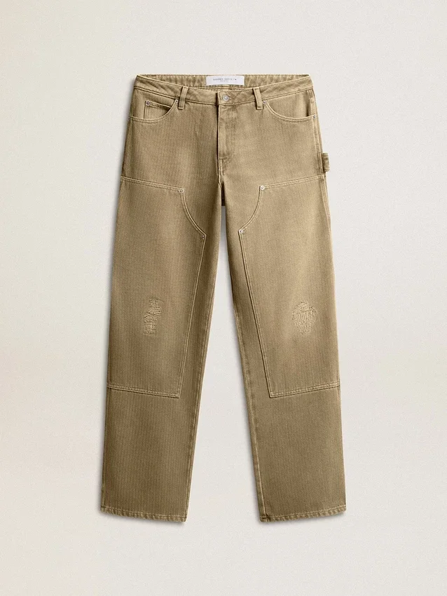 Pantalones de algodón con efecto desgastado para mujer