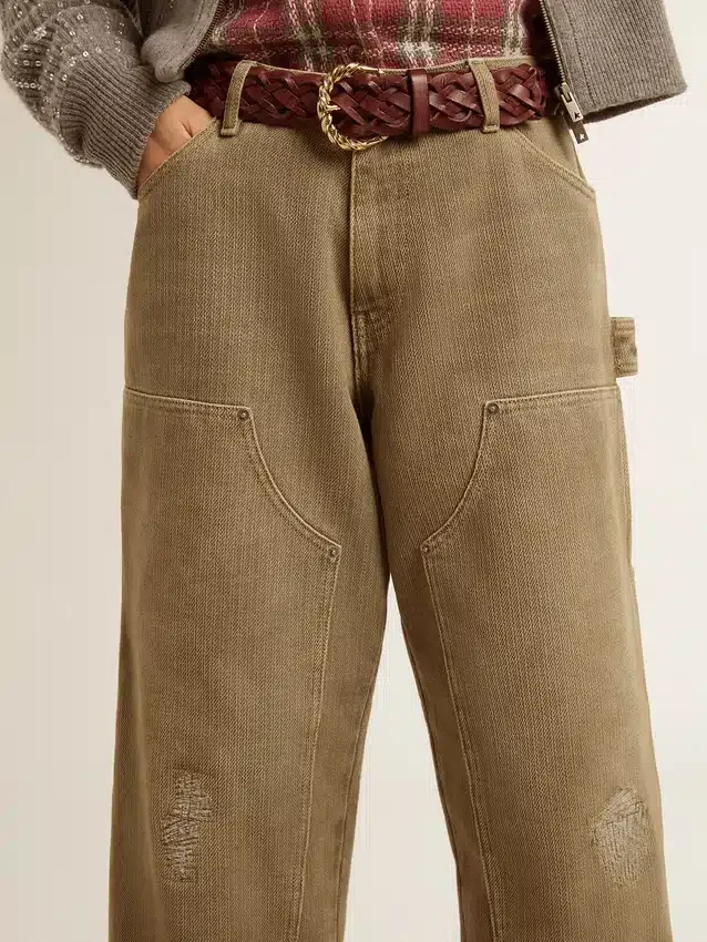 Pantalones de algodón con efecto desgastado para mujer