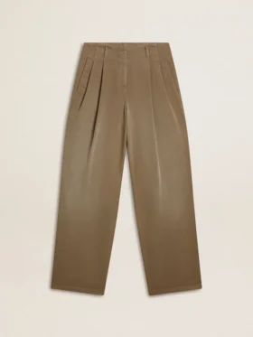 Pantalones de algodón de color caqui para mujer