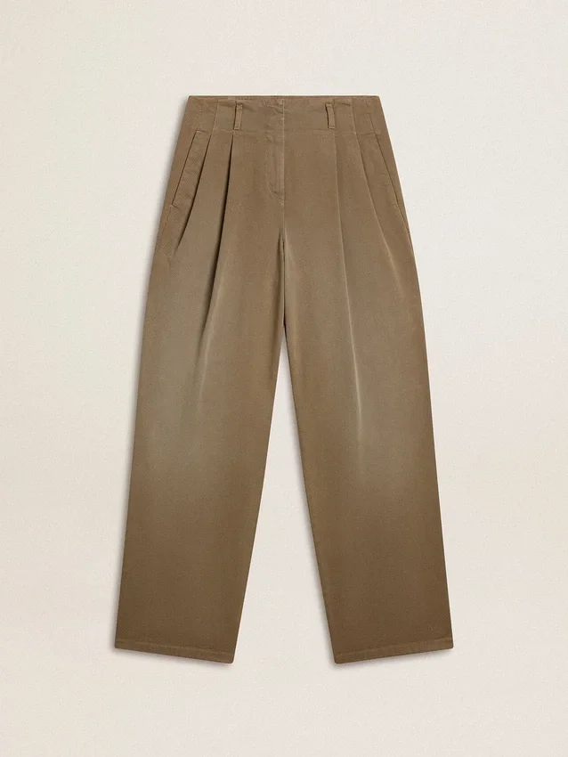 Pantalones de algodón de color caqui para mujer