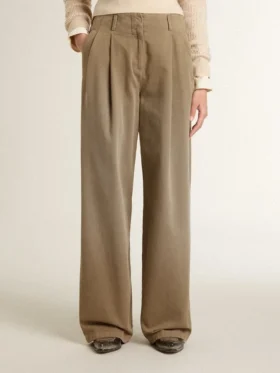 Pantalones de algodón de color caqui para mujer