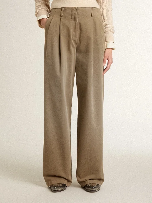 Pantalones de algodón de color caqui para mujer