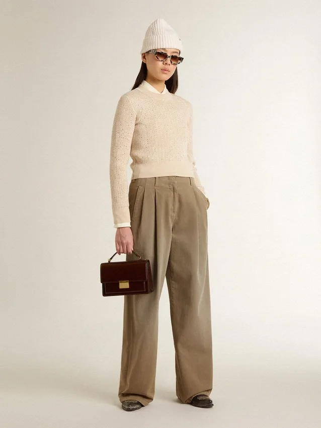 Pantalones de algodón de color caqui para mujer