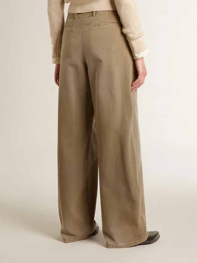 Pantalones de algodón de color caqui para mujer