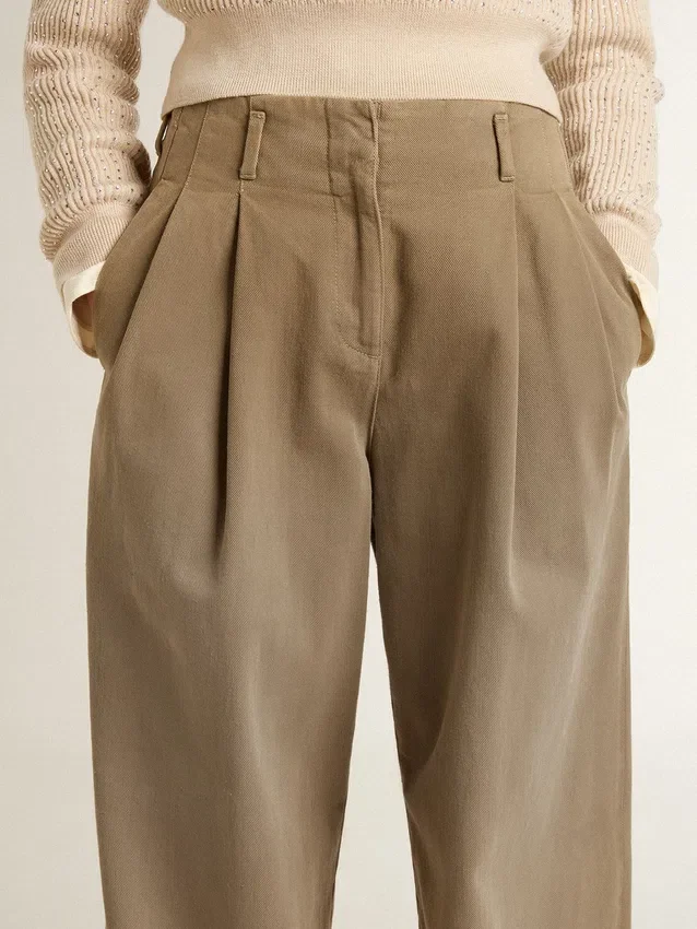 Pantalones de algodón de color caqui para mujer