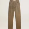 Pantalones de algodón de color caqui para mujer con efecto degradado de Swarovski