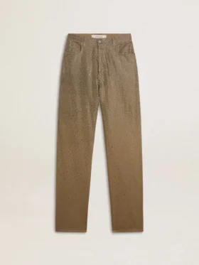 Pantalones de algodón de color caqui para mujer con efecto degradado de Swarovski