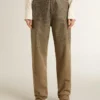 Pantalones de algodón de color caqui para mujer con efecto degradado de Swarovski