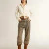 Pantalones de algodón de color caqui para mujer con efecto degradado de Swarovski