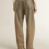 Pantalones de algodón de color caqui para mujer con efecto degradado de Swarovski