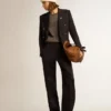 Pantalones de chándal de mujer en gabardina de lana azul oscuro
