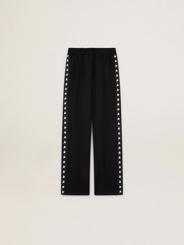 Pantalones de chándal negros de mujer con estrellas blancas en los laterales