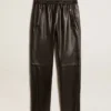 Pantalones de chándal negros de piel napa con cremallera en la parte inferior