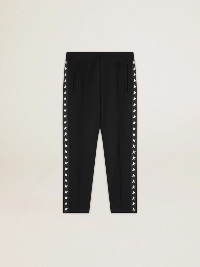 Pantalones de chándal negros para hombre con estrellas blancas en los laterales