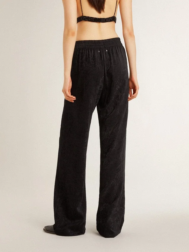 Pantalones de chándal negros para mujer con estampado toile de jouy tono sobre tono