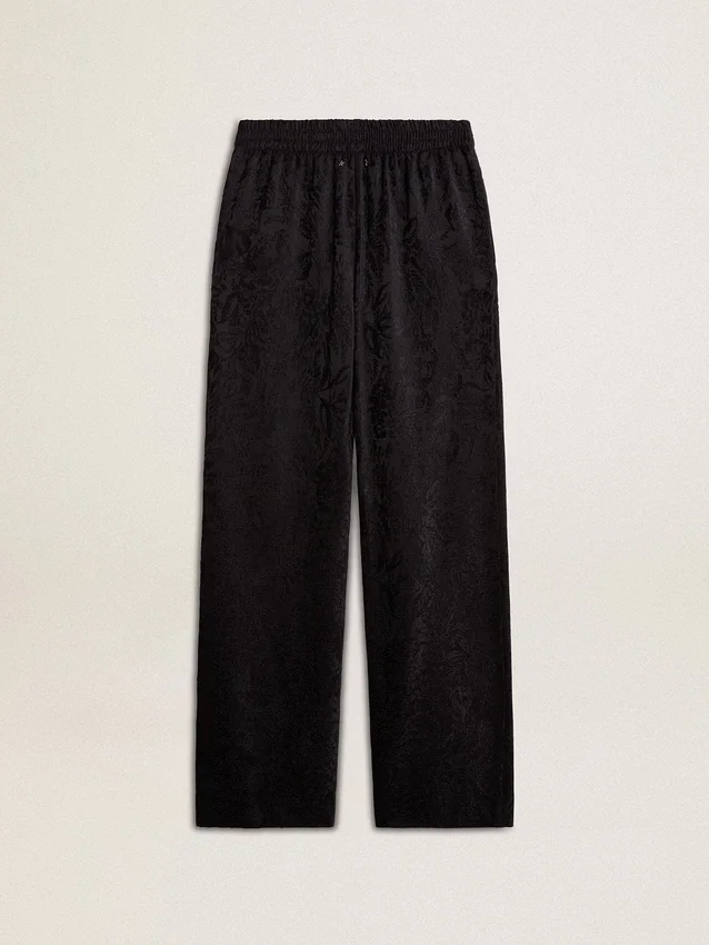 Pantalones de chándal negros para mujer con estampado toile de jouy tono sobre tono