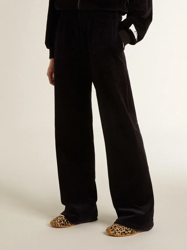 Pantalones de chándal para mujer en mezcla de algodón con efecto terciopelo