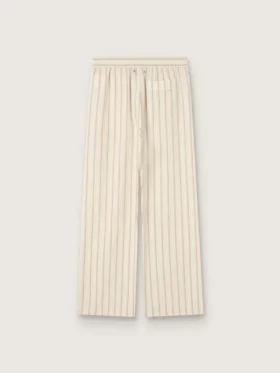 Pantalones de chándal unisex de algodón y lino a rayas en tonos crudo y arena