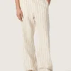 Pantalones de chándal unisex de algodón y lino a rayas en tonos crudo y arena