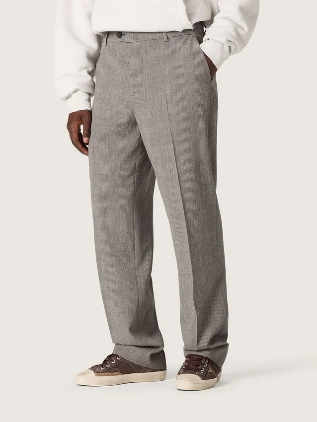 Pantalones de corte entallado para hombre con estampado de cuadros Príncipe de Gales en gris