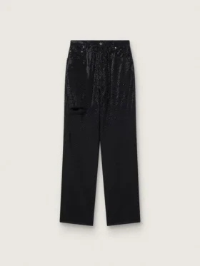 Pantalones de denim de algodón para mujer con adornos de cristales con efecto sombreado