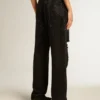Pantalones de denim de algodón para mujer con adornos de cristales con efecto sombreado