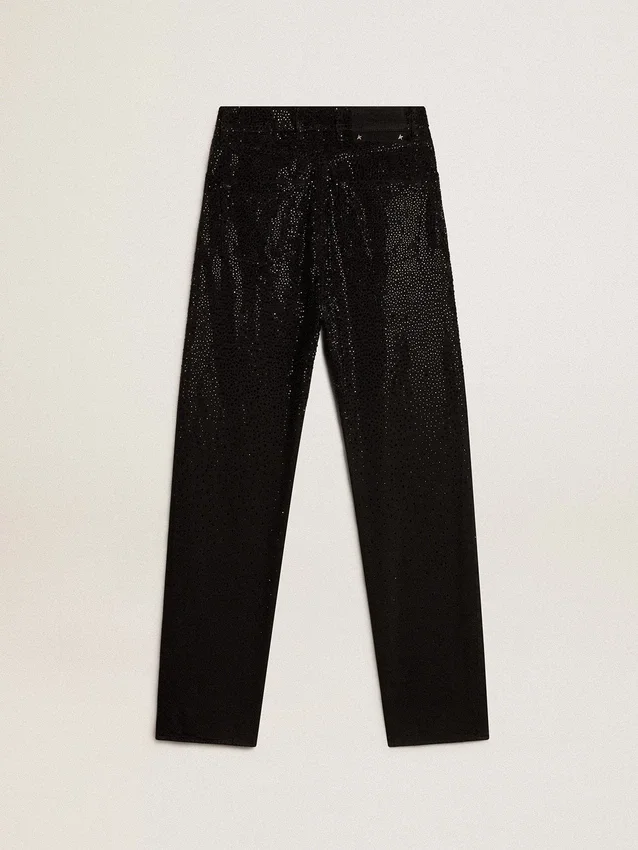Pantalones de denim de algodón para mujer con adornos de cristales con efecto sombreado