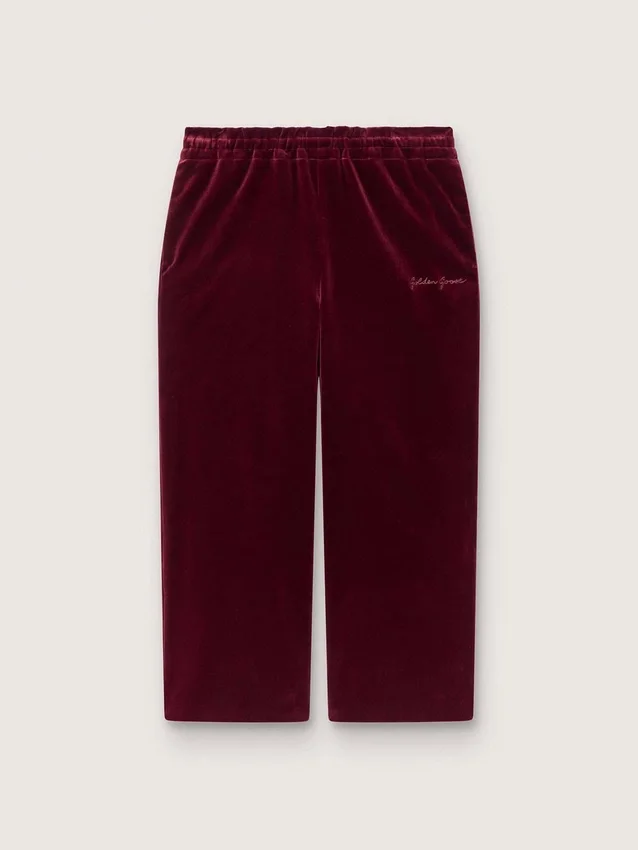 Pantalones de efecto terciopelo burdeos para niñas con bolsillo trasero