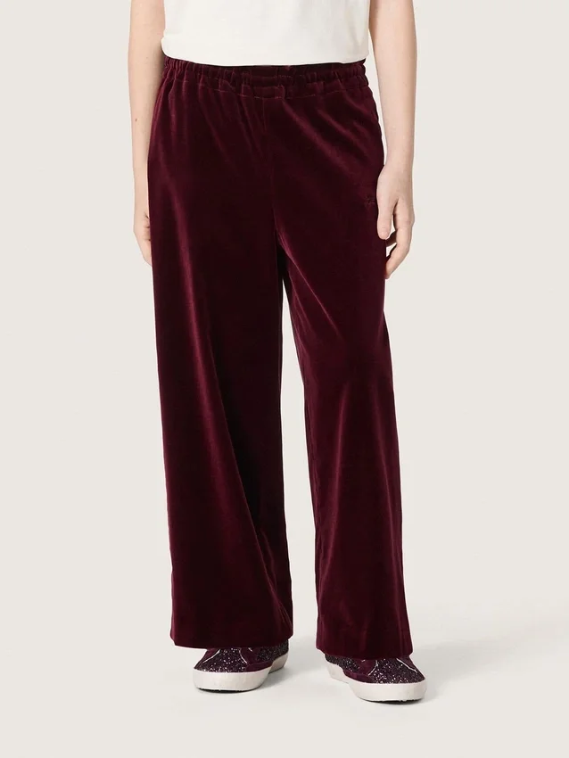 Pantalones de efecto terciopelo burdeos para niñas con bolsillo trasero