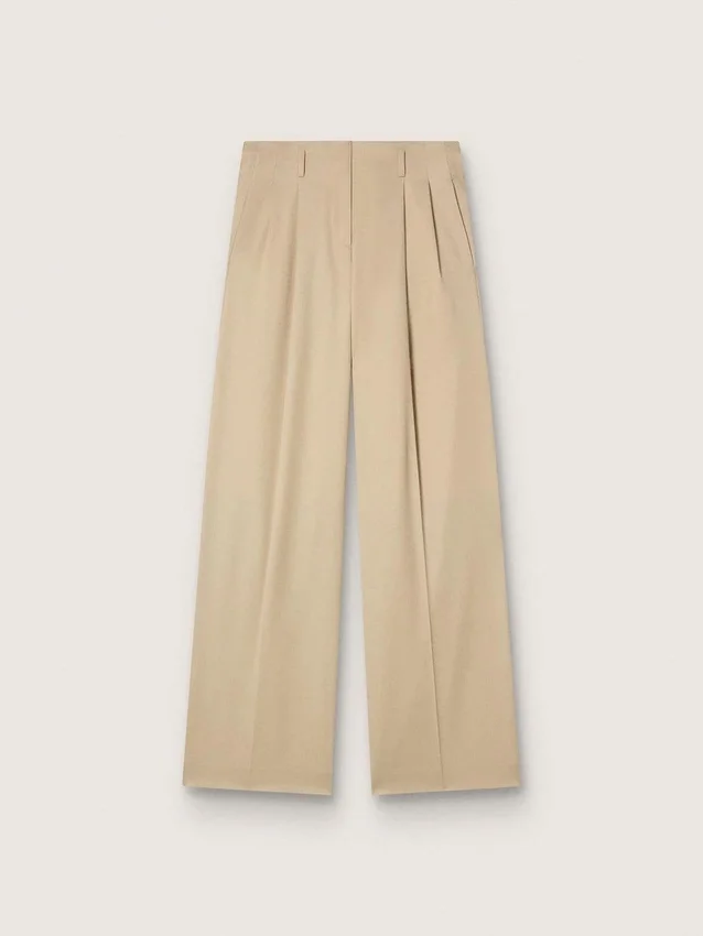 Pantalones de gabardina de lana para mujer en color arena