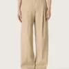 Pantalones de gabardina de lana para mujer en color arena
