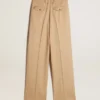 Pantalones de gabardina de lana para mujer en color arena