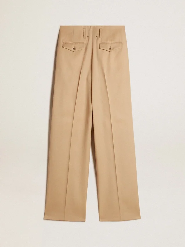 Pantalones de gabardina de lana para mujer en color arena