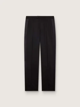 Pantalones de hombre de lana fina negra con raya lateral de satén