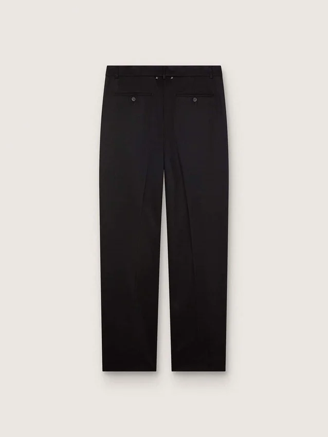 Pantalones de hombre de lana fina negra con raya lateral de satén