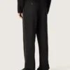Pantalones de hombre de lana fina negra con raya lateral de satén