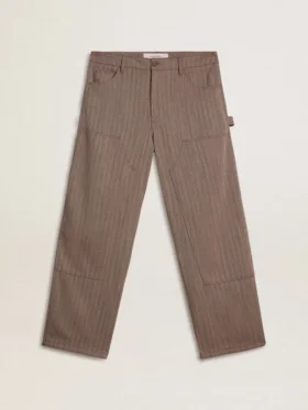 Pantalones de hombre de mezcla de lana con microdibujo en forma de chevron marrón claro