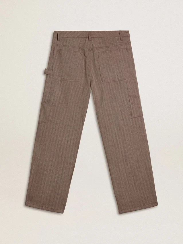 Pantalones de hombre de mezcla de lana con microdibujo en forma de chevron marrón claro