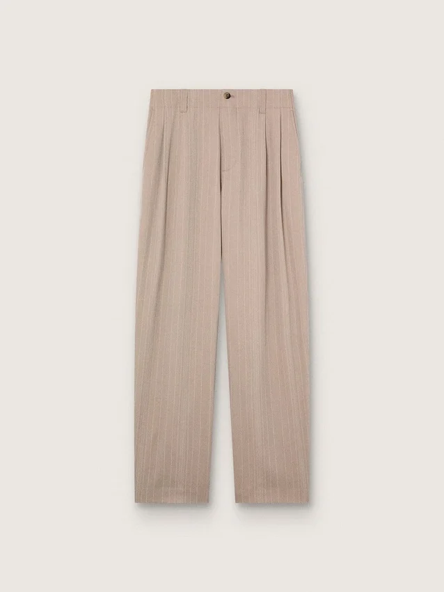 Pantalones de hombre en mezcla de lana gris con motivo de rayas finas