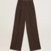 Pantalones de lana virgen marrones para mujer