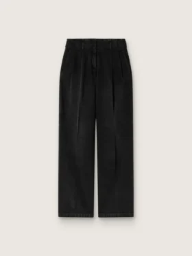 Pantalones de mujer de denim de algodón negro con acabado desgastado