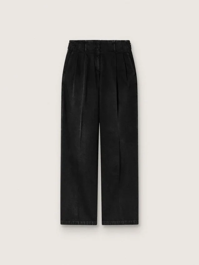 Pantalones de mujer de denim de algodón negro con acabado desgastado