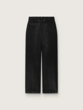 Pantalones de mujer de denim de algodón negro con acabado desgastado