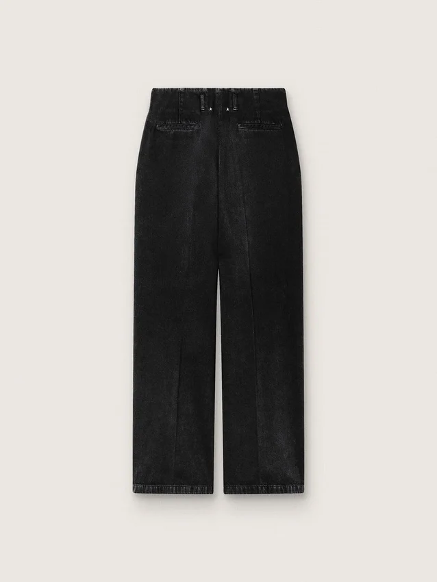 Pantalones de mujer de denim de algodón negro con acabado desgastado