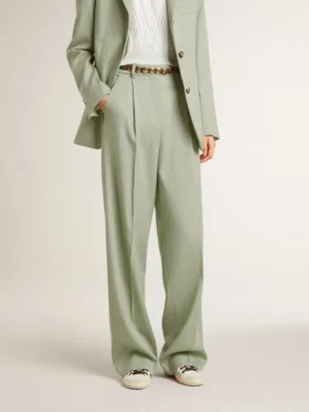 Pantalones de mujer de lana en verde salvia