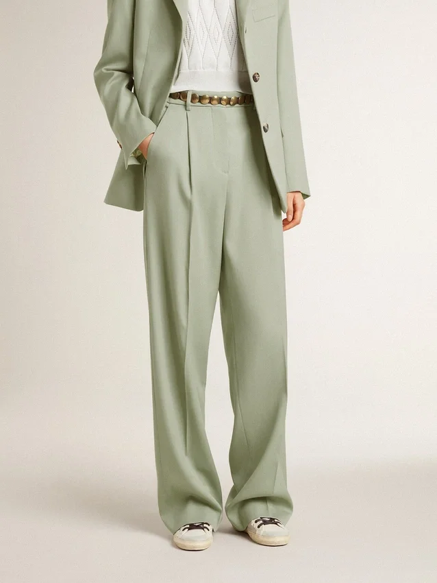 Pantalones de mujer de lana en verde salvia