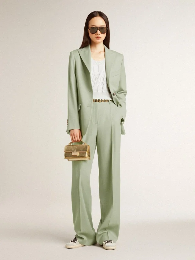 Pantalones de mujer de lana en verde salvia