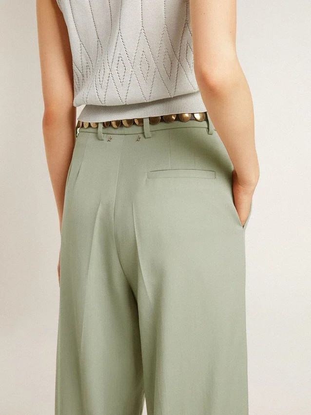 Pantalones de mujer de lana en verde salvia