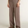 Pantalones de mujer de mezcla de lana con microdiseño en forma de chevron marrón claro